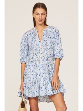 Apiece Apart white and blue floral Mitte dress, size XS